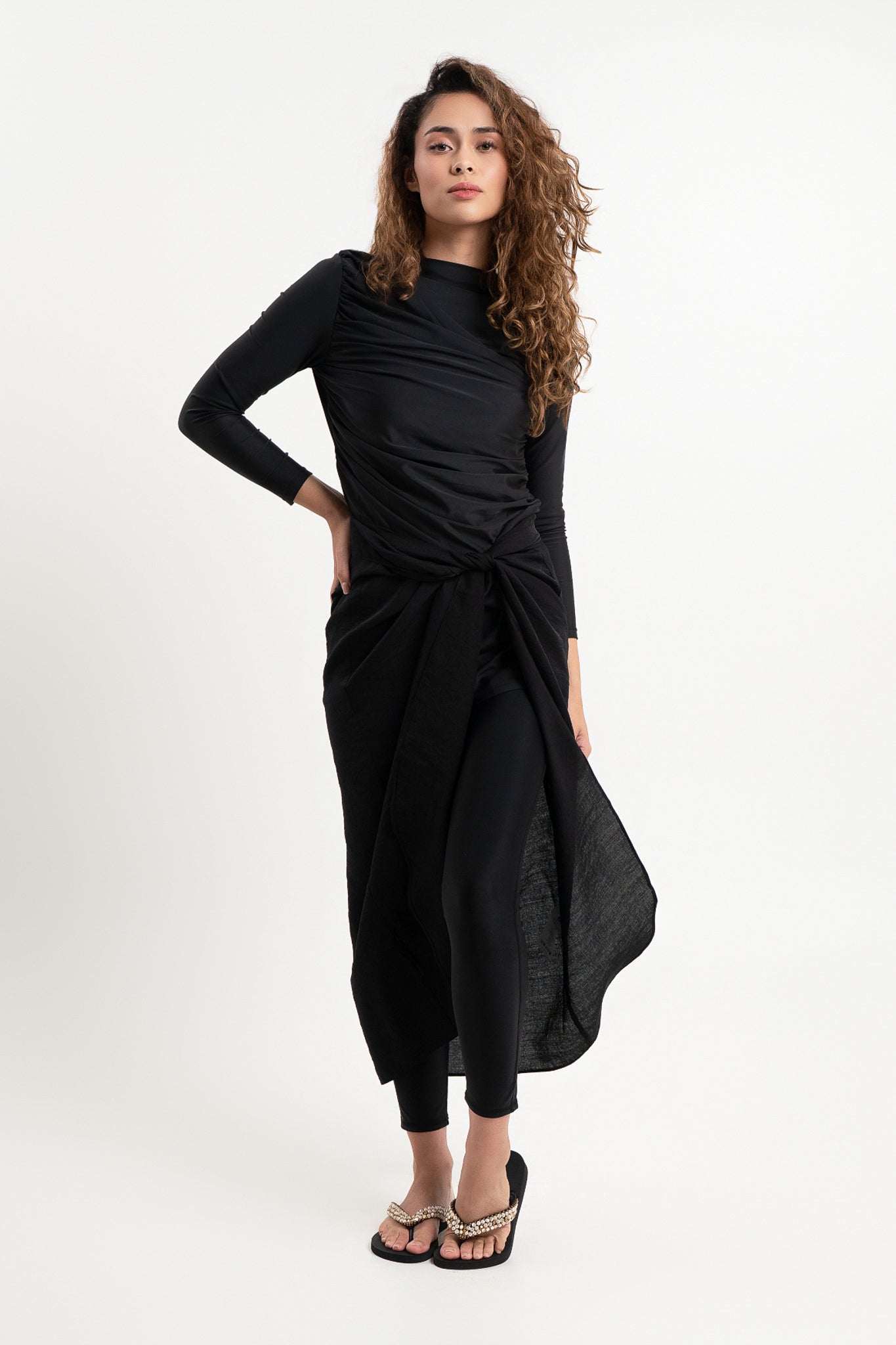 Lanuuk Resortwear Modest Pareo Sarong Cover Up Wrap Resort Sustainable Lyocell Black