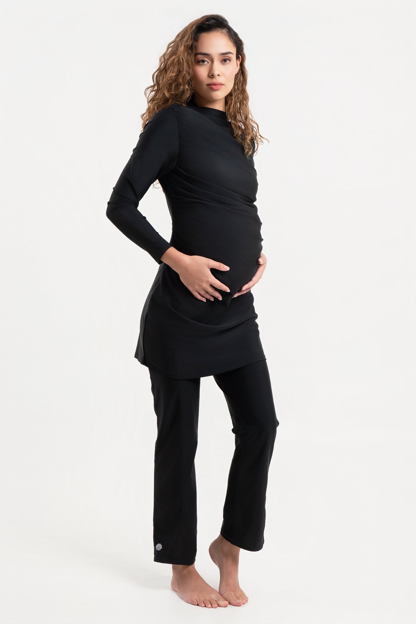 Lanuuk Diana Maternity Nursing Modest Swimwear Swim Beach Dress Ruched Burkini Black