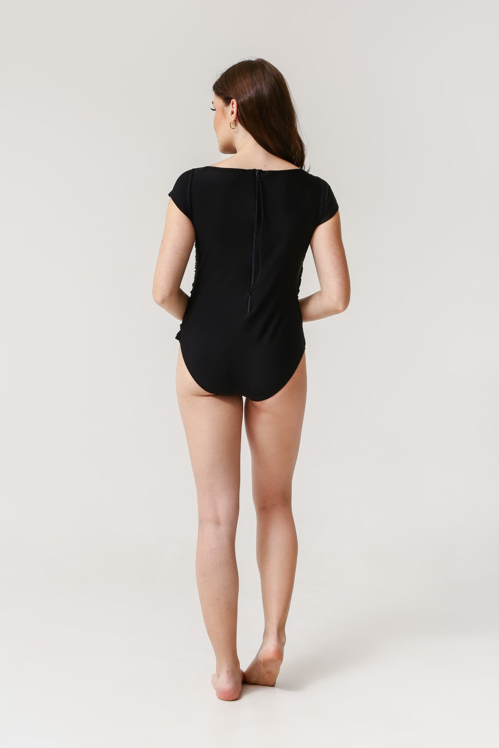 Lanuuk Diana Midi Swimsuit - Black | Short Sleeve One Piece Full Coverage Modest Swimwear Burkini