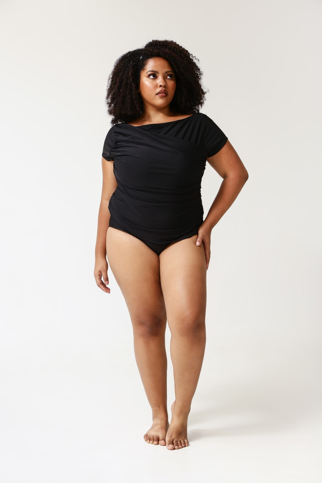 Lanuuk Diana Midi Swimsuit - Black | Short Sleeve One Piece Full Coverage Modest Swimwear Burkini