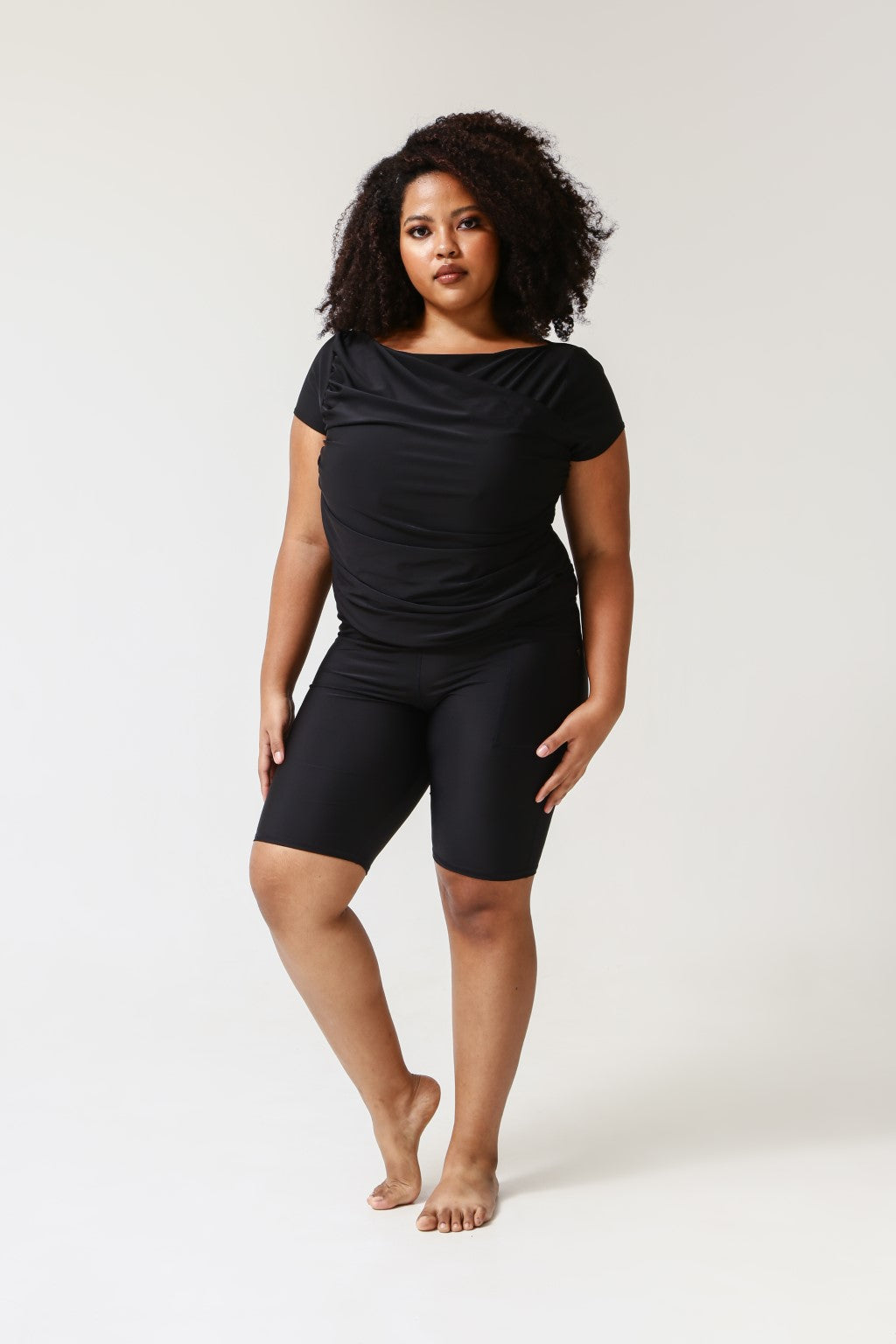 Lanuuk Diana Midi Swimsuit - Black | Short Sleeve One Piece Full Coverage Modest Swimwear Burkini