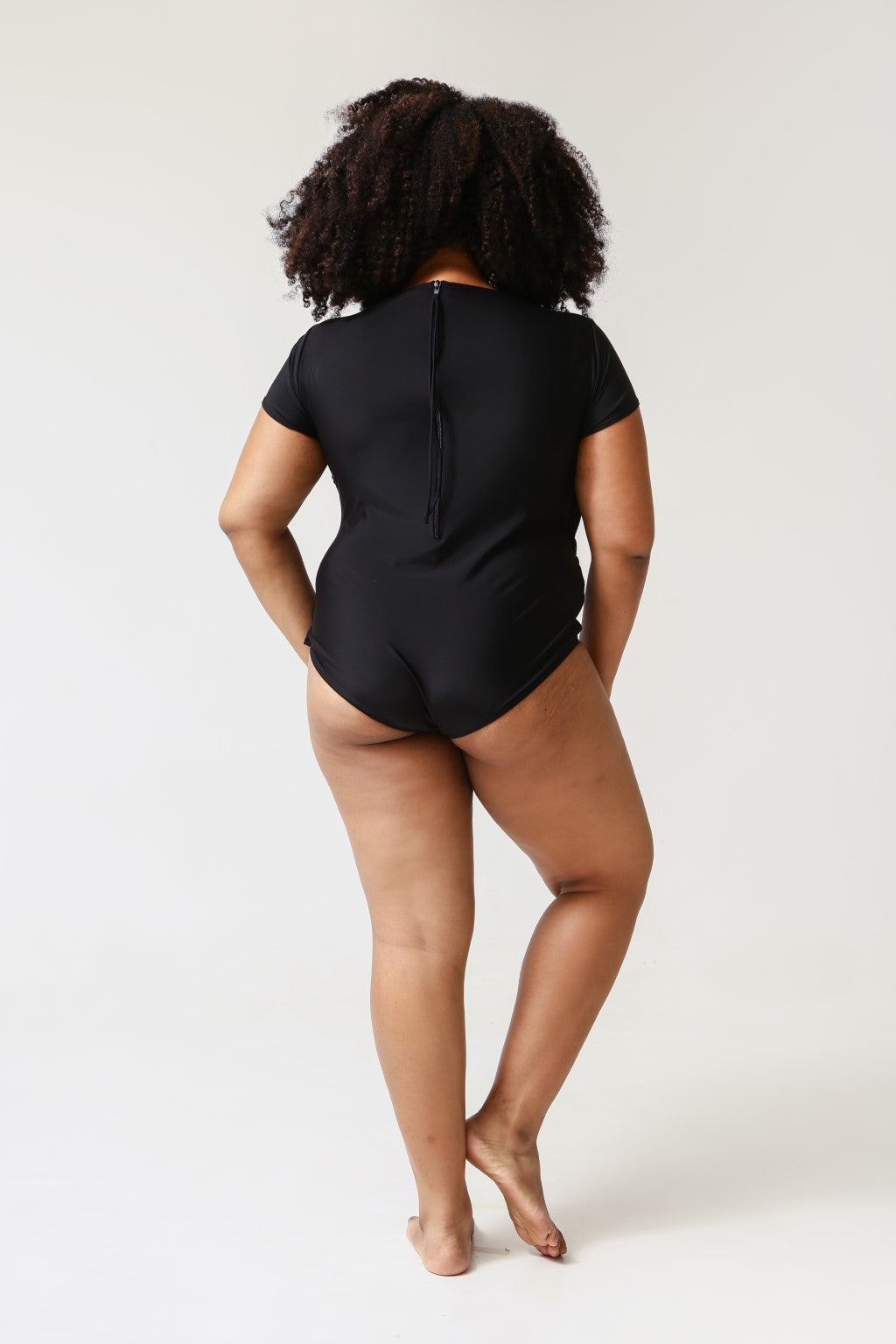 Lanuuk Diana Midi Swimsuit - Black | Short Sleeve One Piece Full Coverage Modest Swimwear Burkini