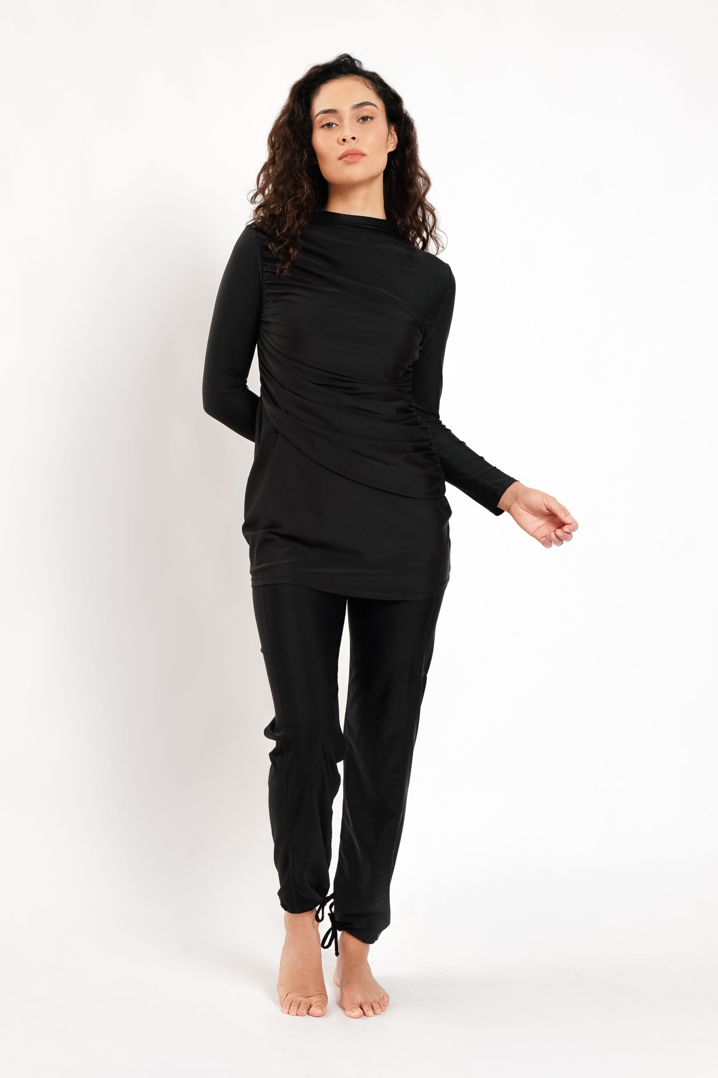 Lanuuk Diana Modest Swimwear Swim Beach Dress Ruched Burkini Black with Pants Loose