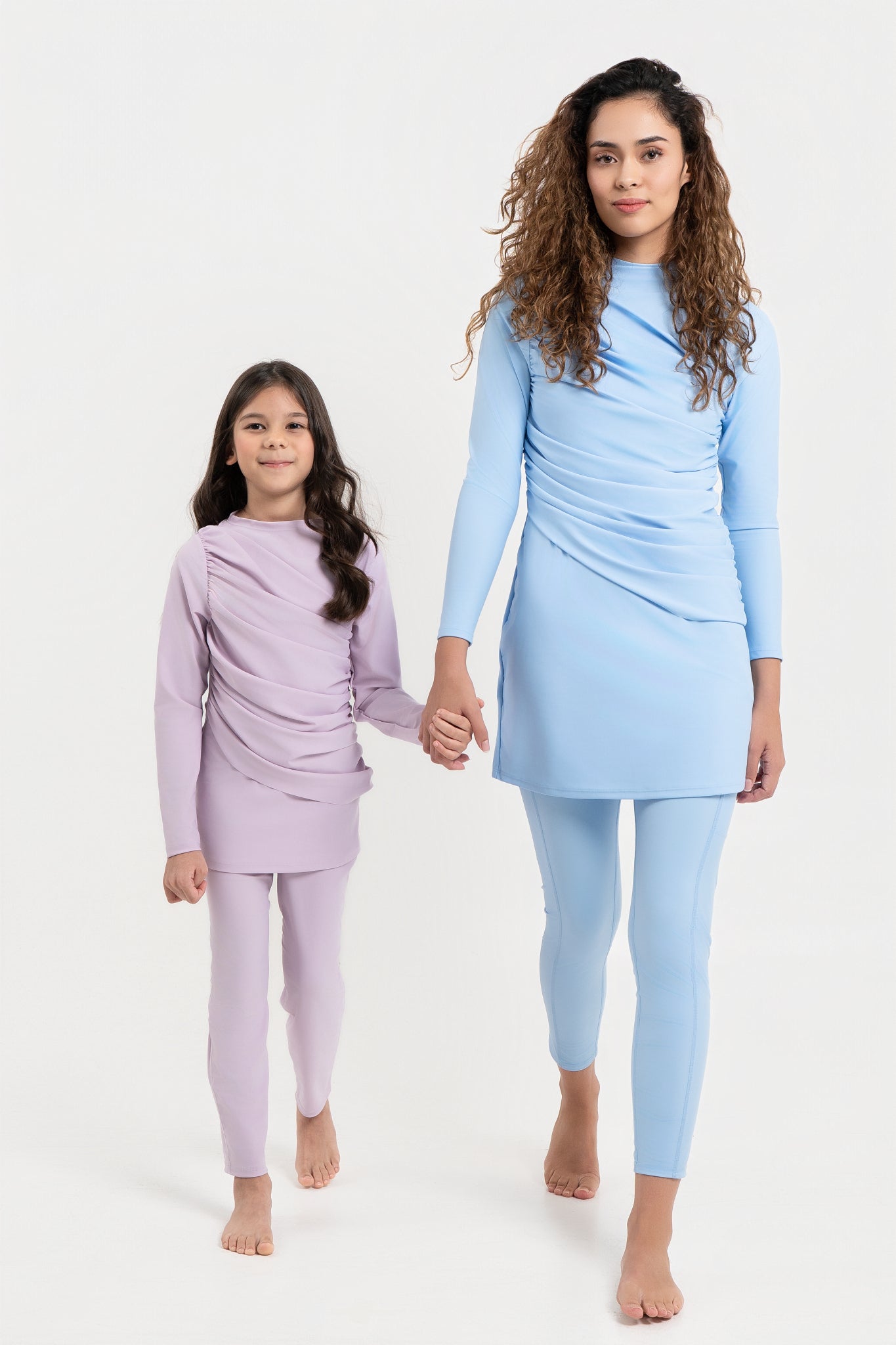 Lanuuk Diana Modest Swimwear Swim Beach Dress Ruched Burkini Sky blue with kids