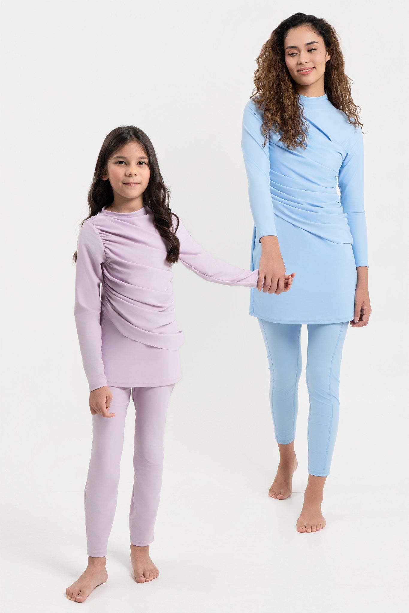 Lanuuk Diana Modest Swimwear Swim Beach Dress Ruched Burkini Sky blue with kids