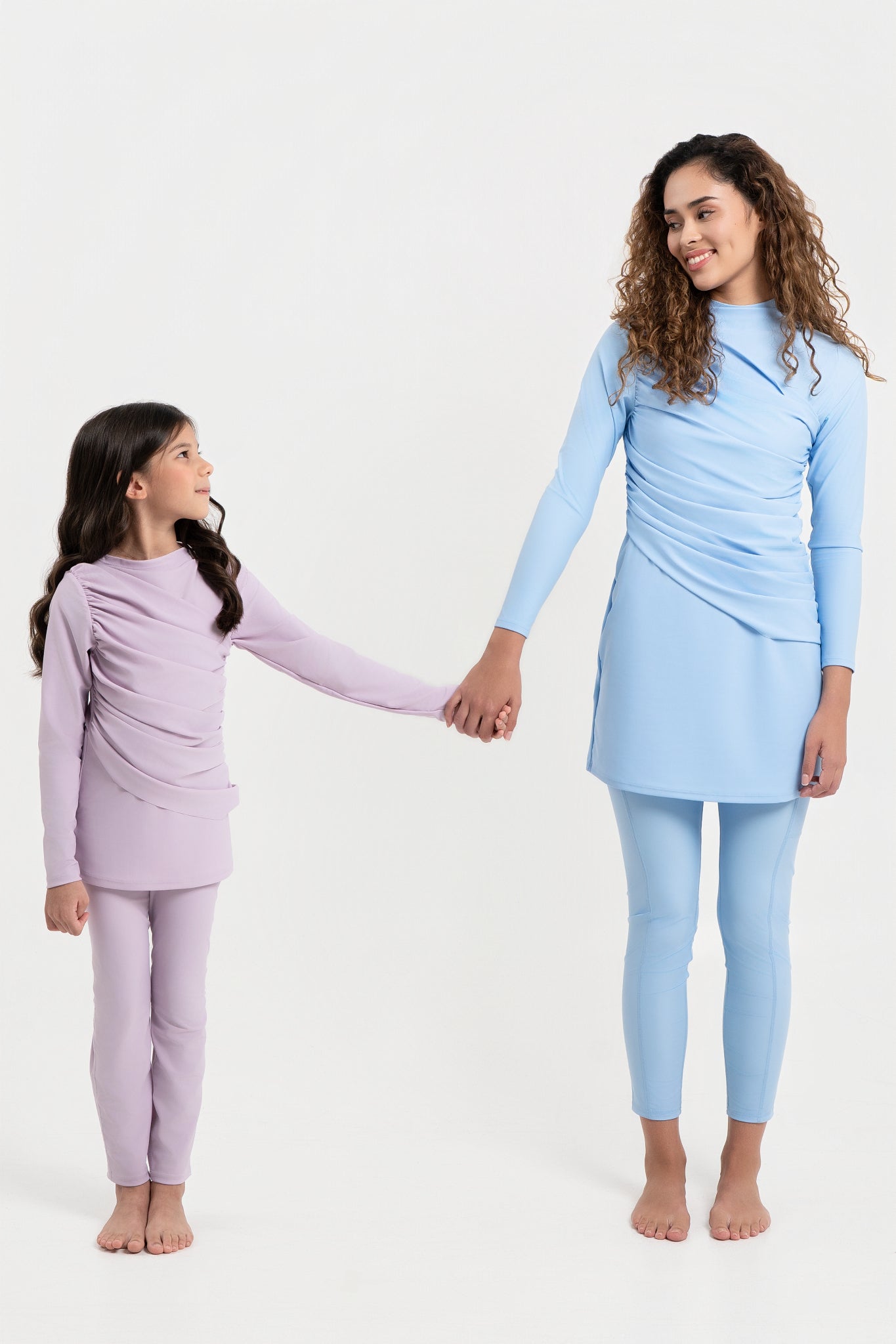 Lanuuk Diana Modest Swimwear Swim Beach Dress Ruched Burkini Sky blue with kids