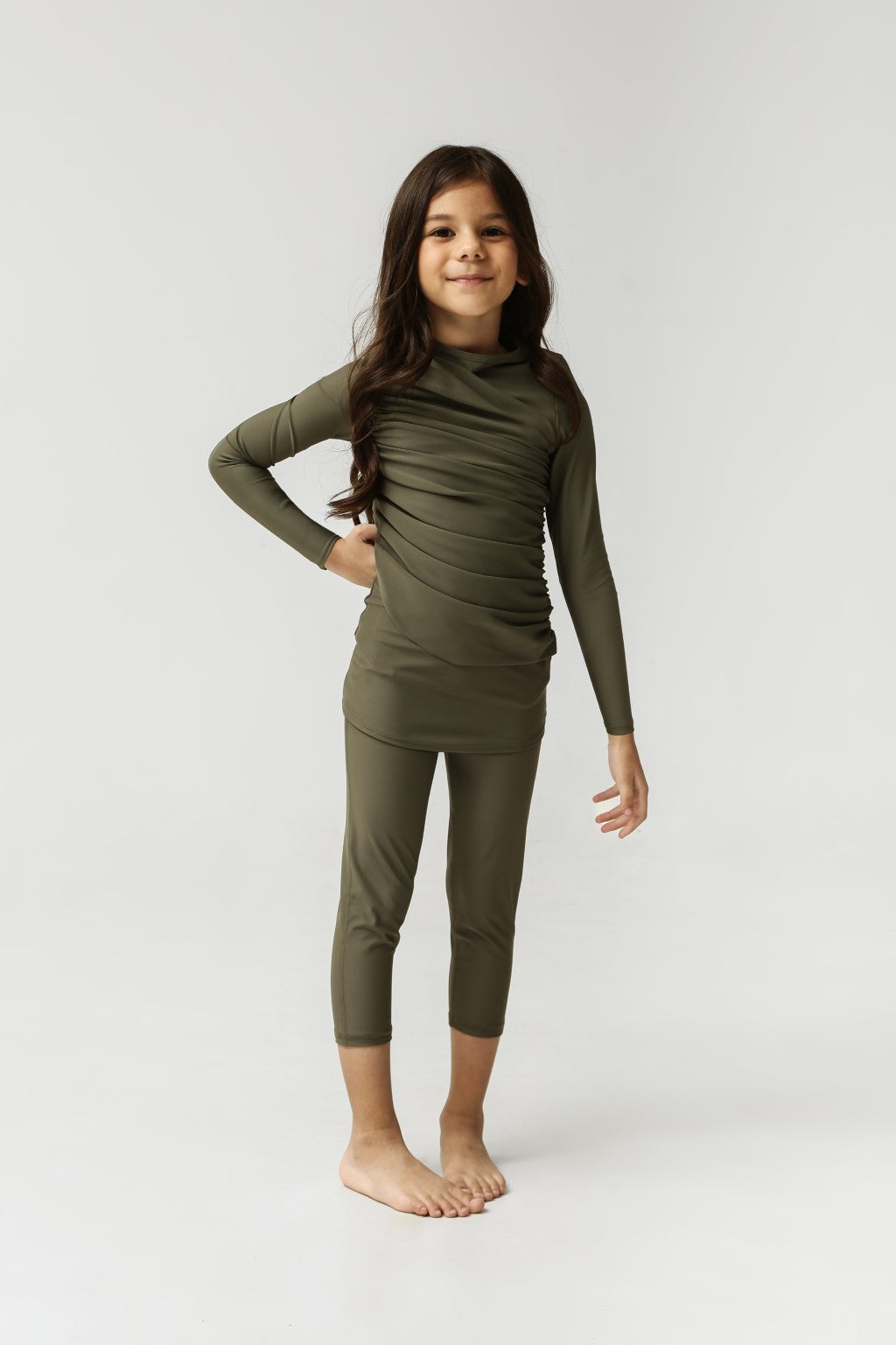 Lanuuk Diana Kids Two Piece Swimwear - Olive | UPF Full Coverage Modest Burkini