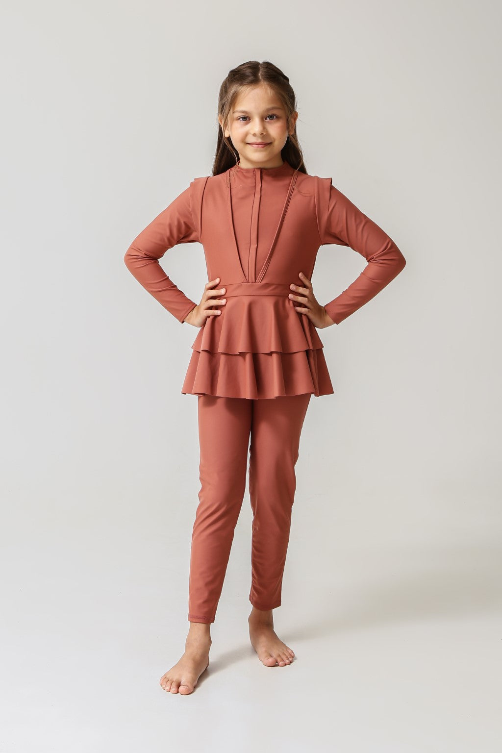 Lanuuk Serena Kids Two Piece Swimwear - Clay | UPF Full Coverage Modest Burkini