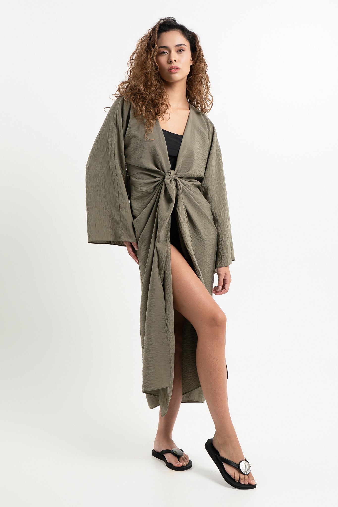 Lanuuk Resortwear Modest Kaftan Kimono Wrap Cover Up Wrap Beachwear Sustainable Ecovero Olive
