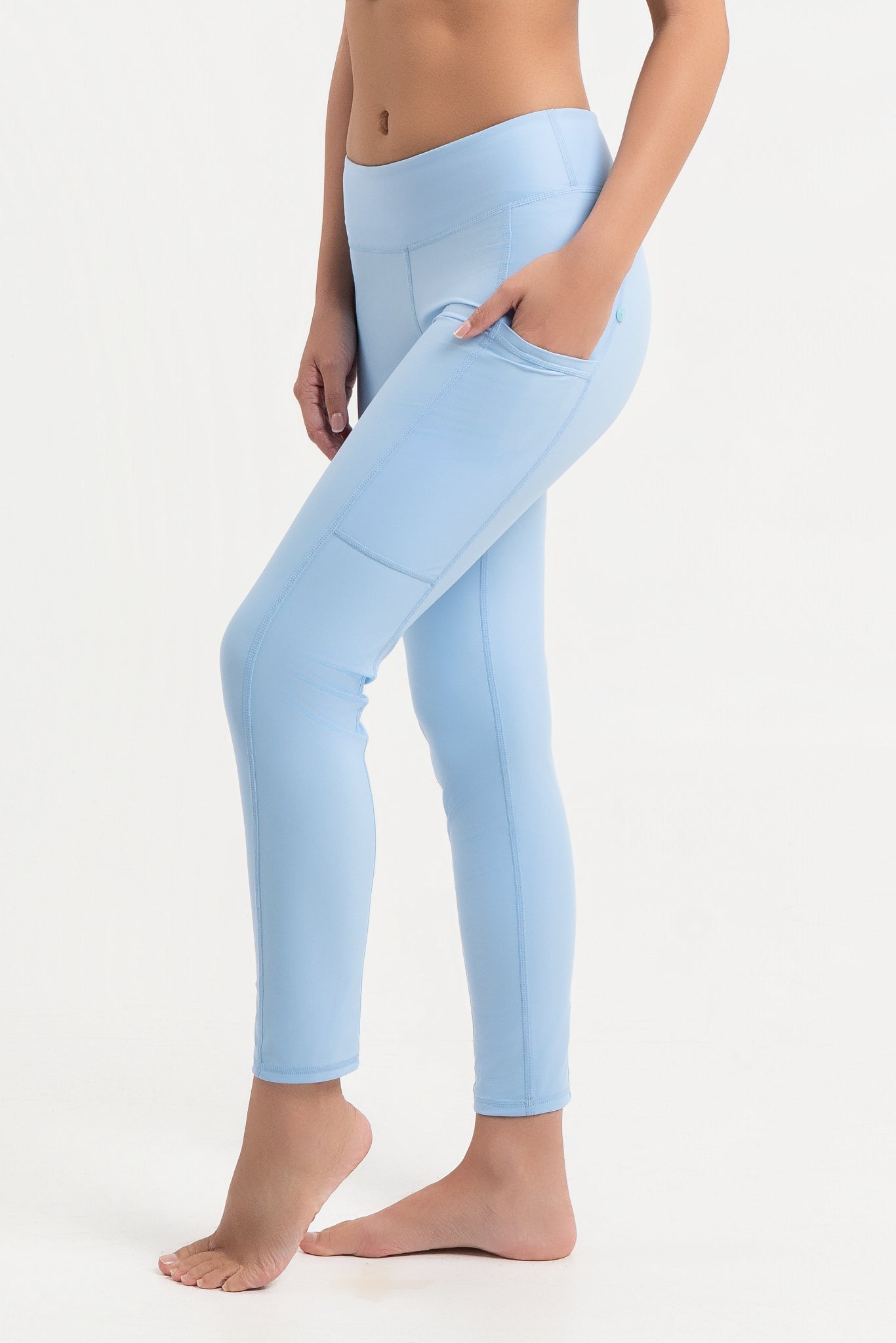 Lanuuk Pocket Swim Leggings Tights Pants modest swimwear Burkini Sky Blue UPF UV Sunsafe