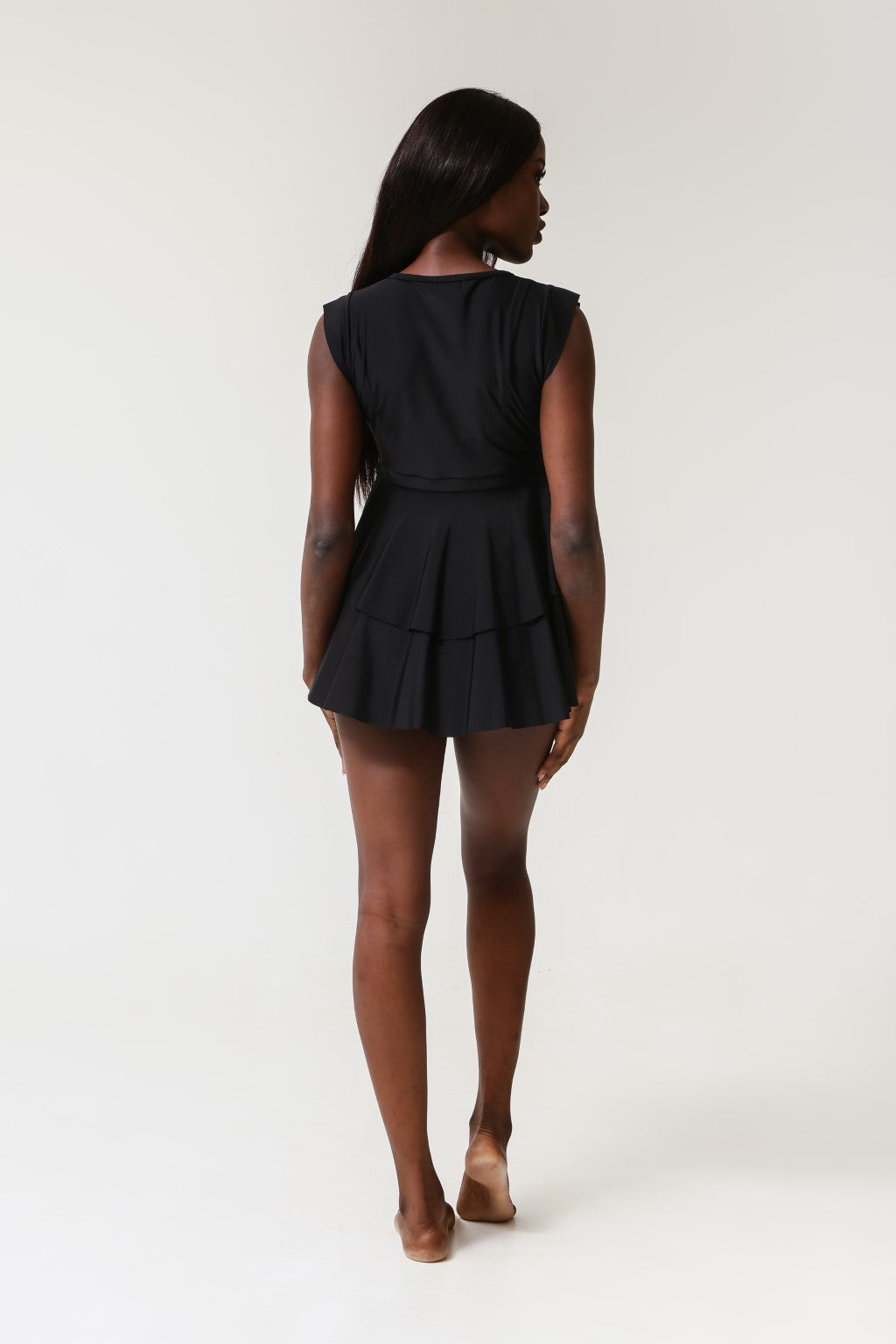 Lanuuk Serena Midi Swimsuit - Black | Short Sleeve One Piece Full Coverage Modest Swimwear Burkini