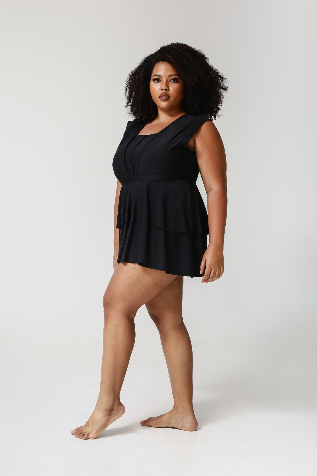 Lanuuk Serena Midi Swimsuit - Black | Short Sleeve One Piece Full Coverage Modest Swimwear Burkini