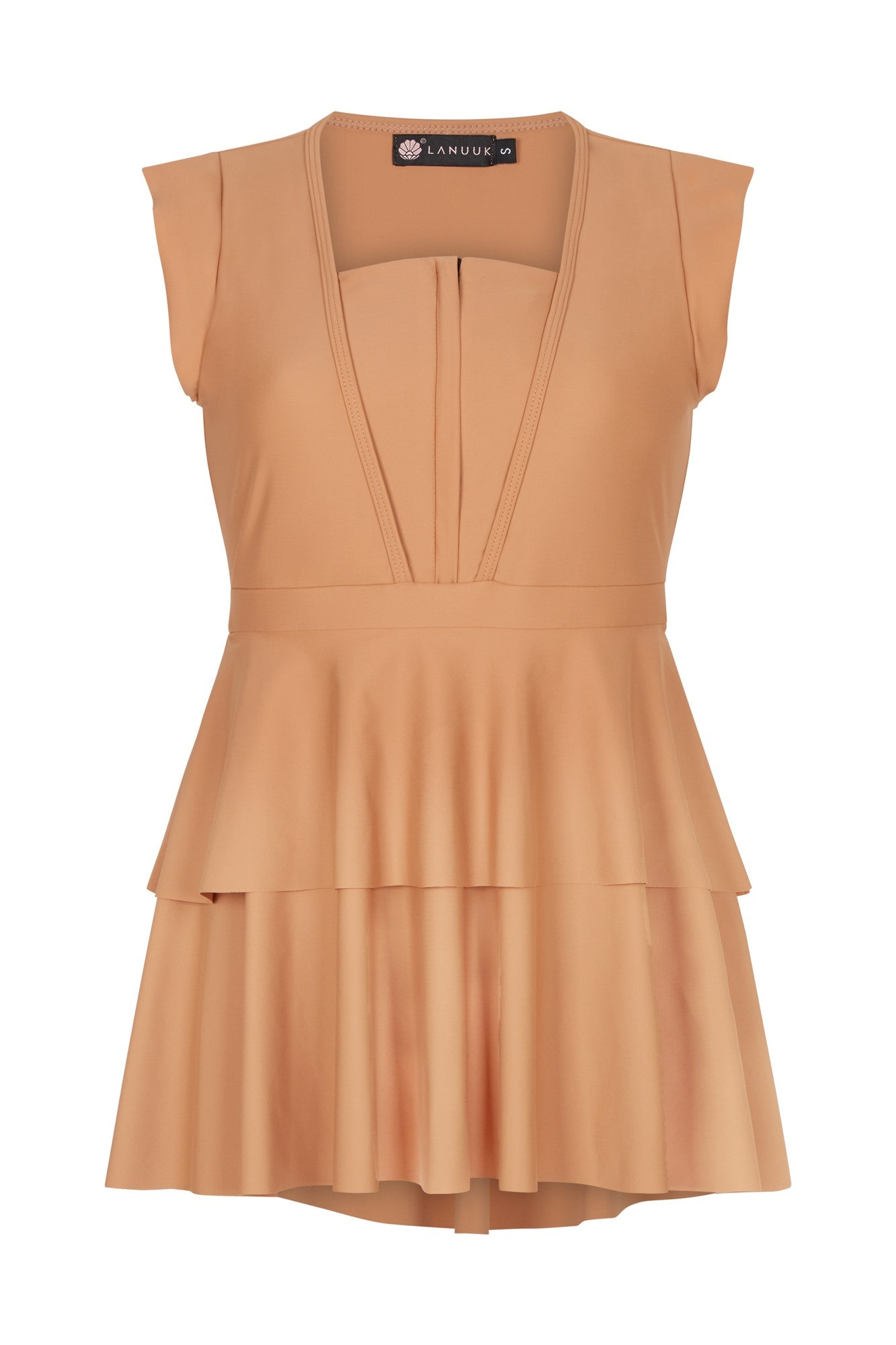 Lanuuk Serena Midi Swimsuit - Sand | Short Sleeve One Piece Full Coverage Modest Swimwear Burkini