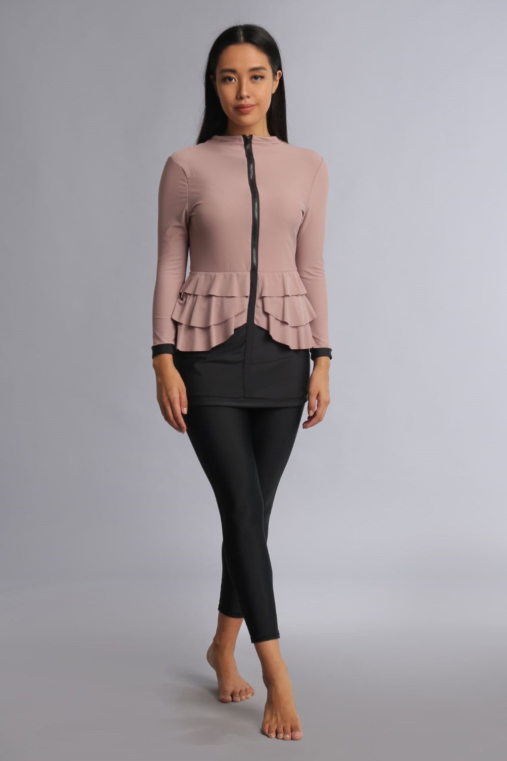 Mira Swim Set - Woodrose/Black Lanuuk Modest Swimwear