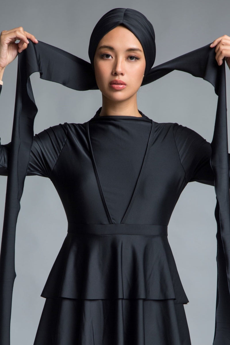 Selftie Swim Turban Black LANUUK Swimming Hijab Modest Swimwear