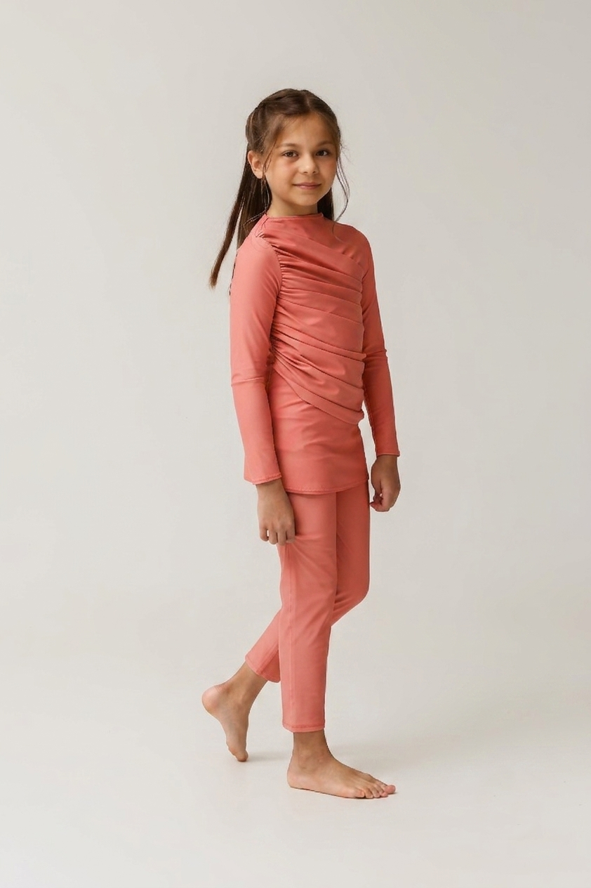 Lanuuk Diana Kids Two Piece Swimwear - Coral | UPF Full Coverage Modest Sunsafe Burkini for Girls