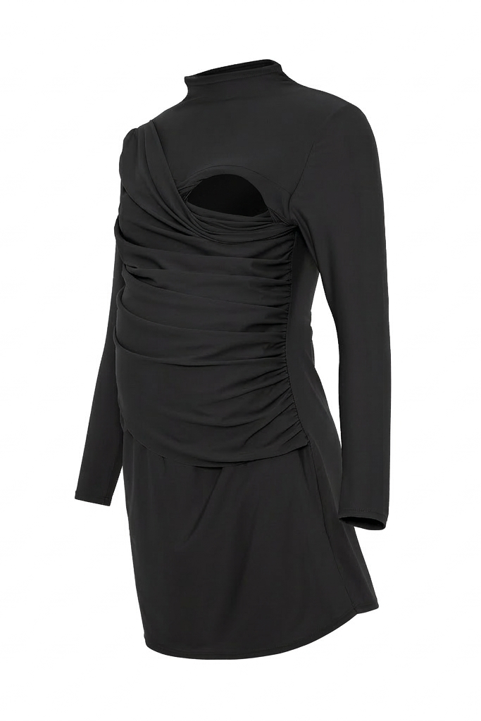 Lanuuk Diana Maternity Nursing Modest Swimwear Swim Beach Dress Ruched Burkini Black