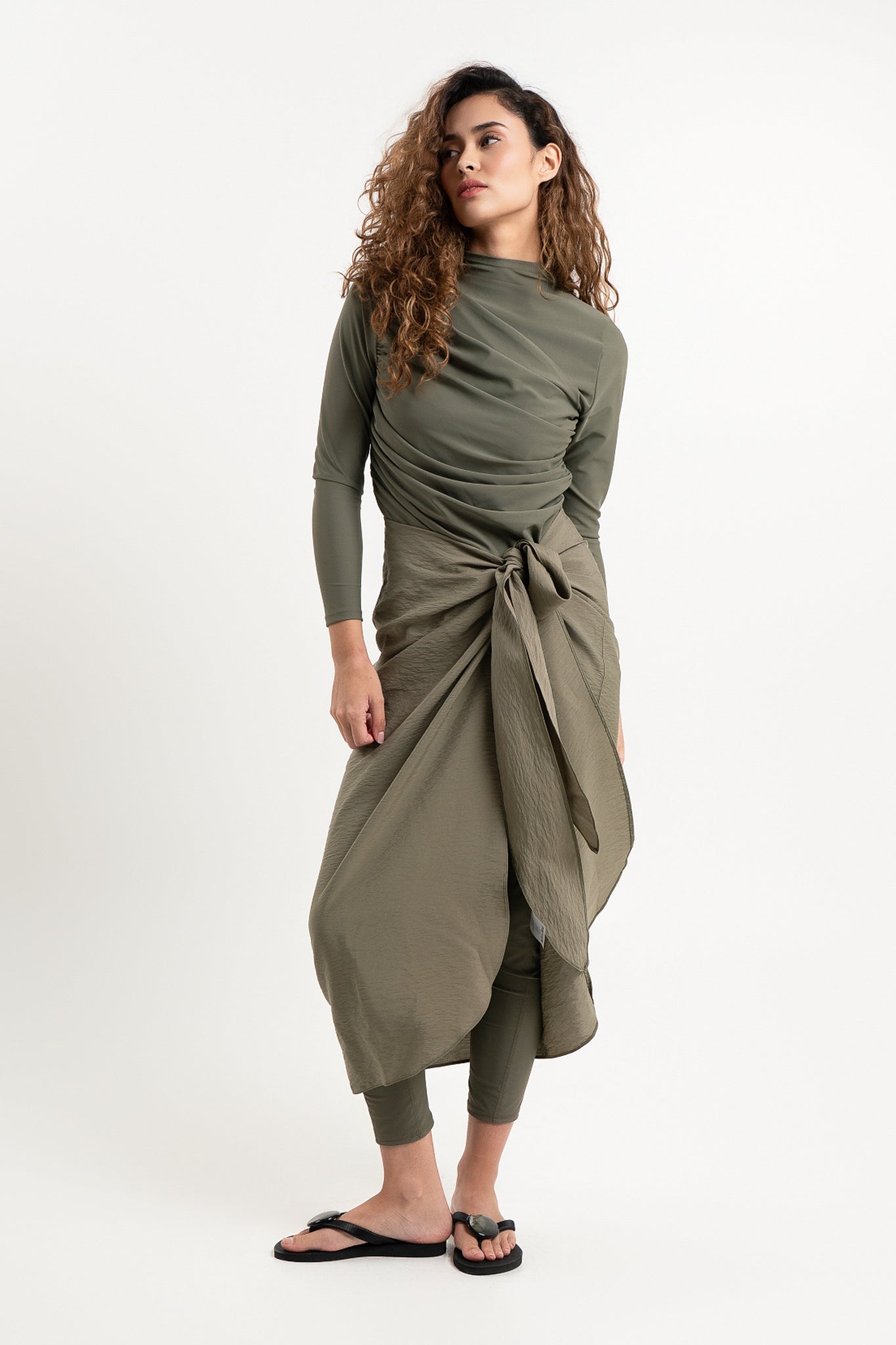 Lanuuk Resortwear Modest Pareo Sarong Cover Up Wrap Resort Sustainable Ecovero Olive with Modest Swimsuit