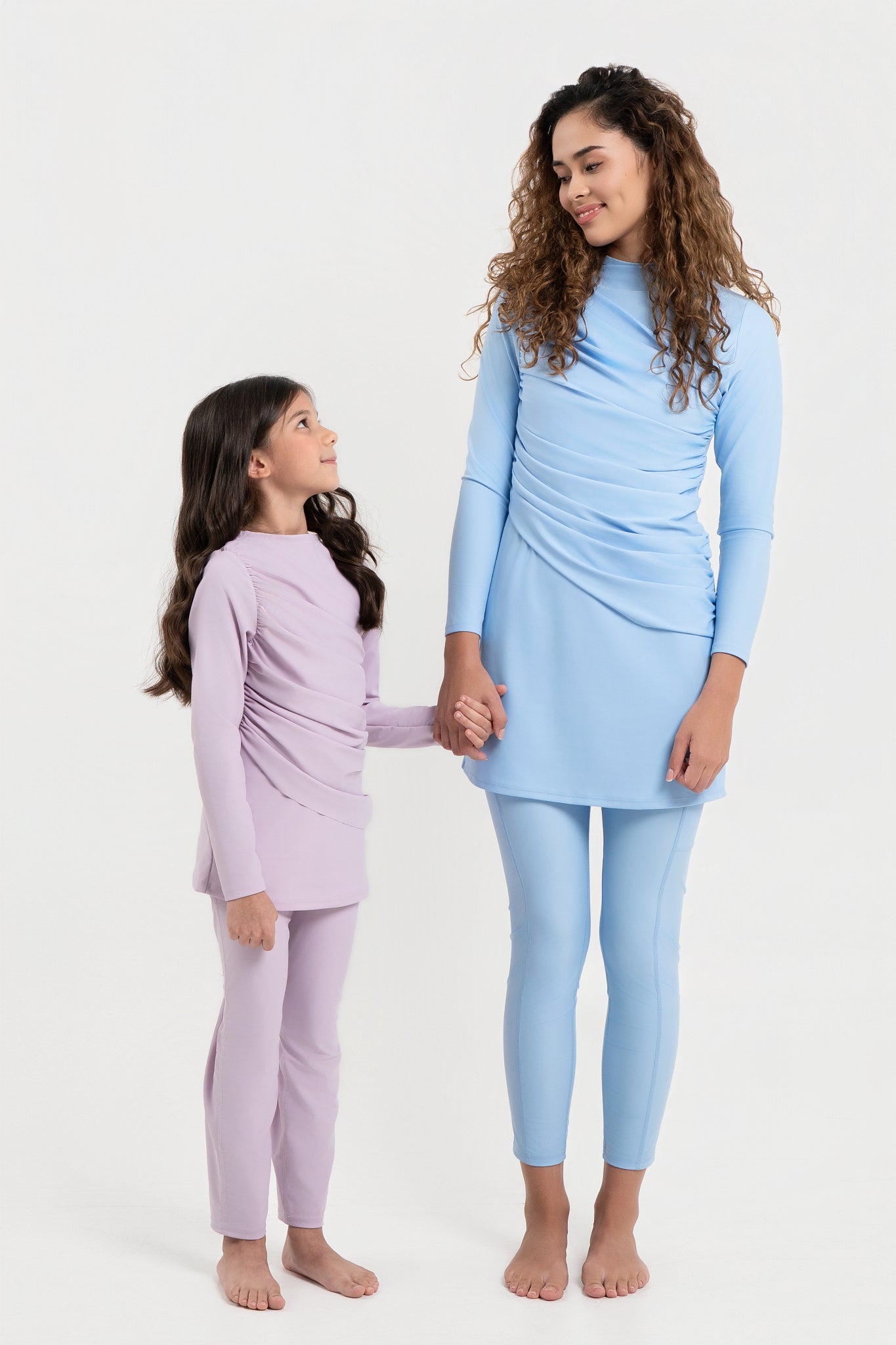 Lanuuk Diana Modest Swimwear Swim Beach Dress Ruched Burkini Sky blue with kids