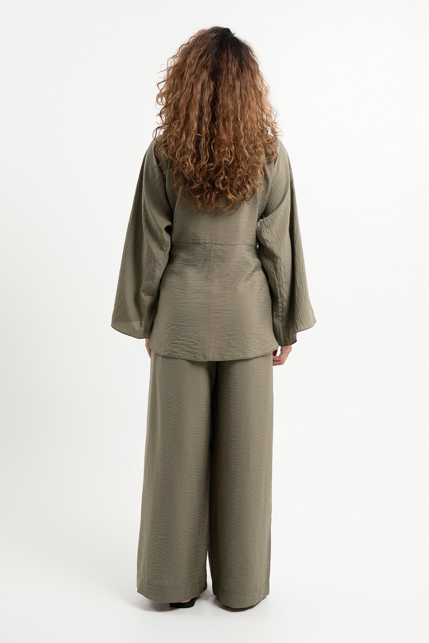 Lanuuk Resortwear Modest Relaxed Fit Flowy Shirt Blouse Cover Up Wrap Top Resort Coord Set Sustainable Ecovero Olive