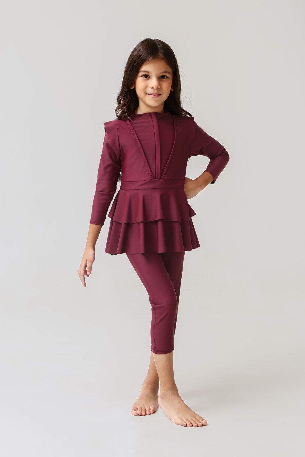 Lanuuk Serena Kids Two Piece Swimwear - Burgundy | UPF Full Coverage Modest Burkini