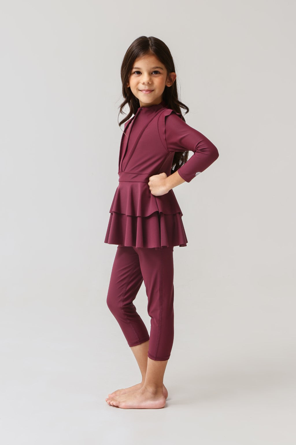 Lanuuk Serena Kids Two Piece Swimwear - Burgundy | UPF Full Coverage Modest Burkini