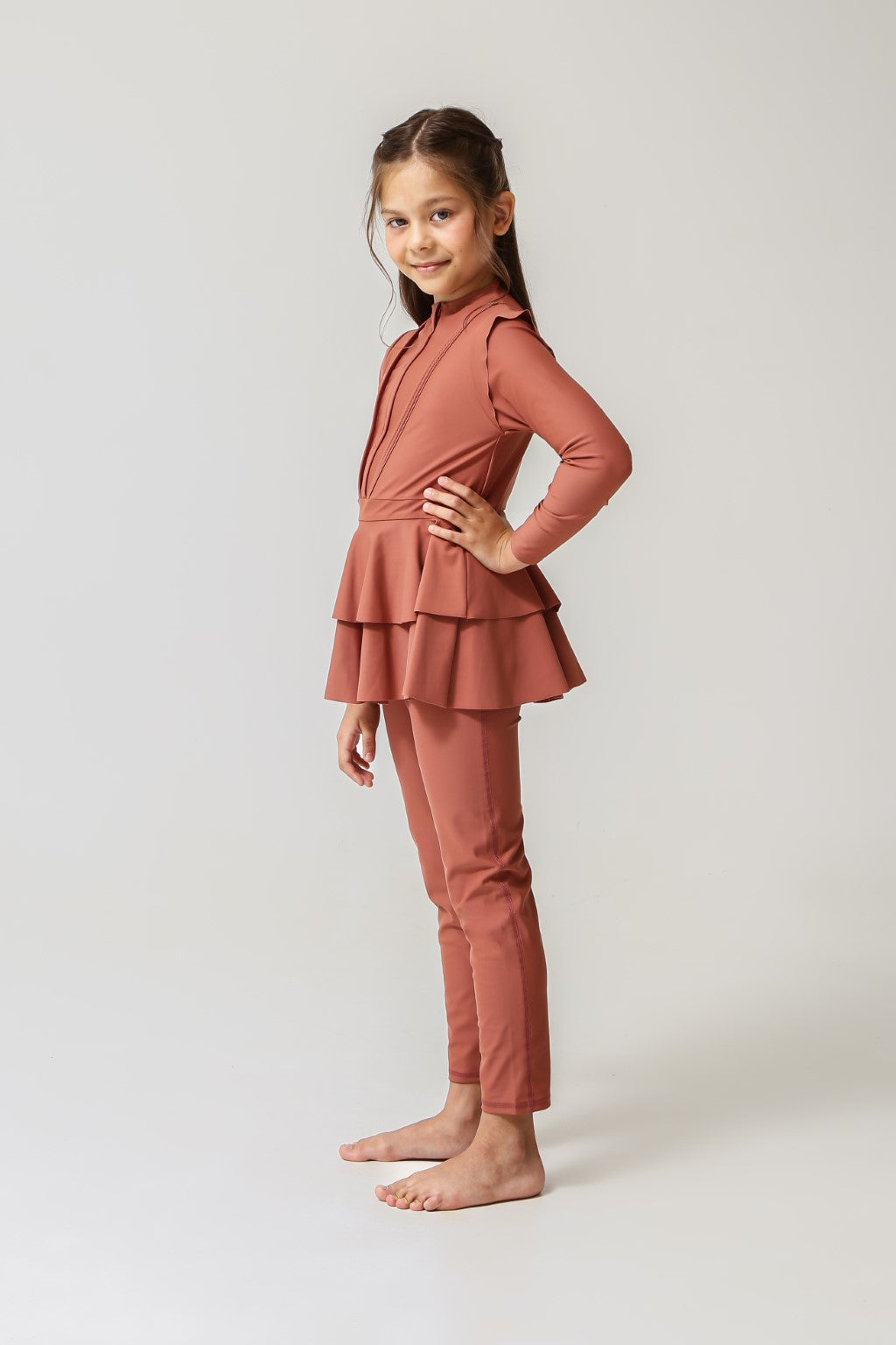 Lanuuk Serena Kids Two Piece Swimwear - Clay | UPF Full Coverage Modest Burkini