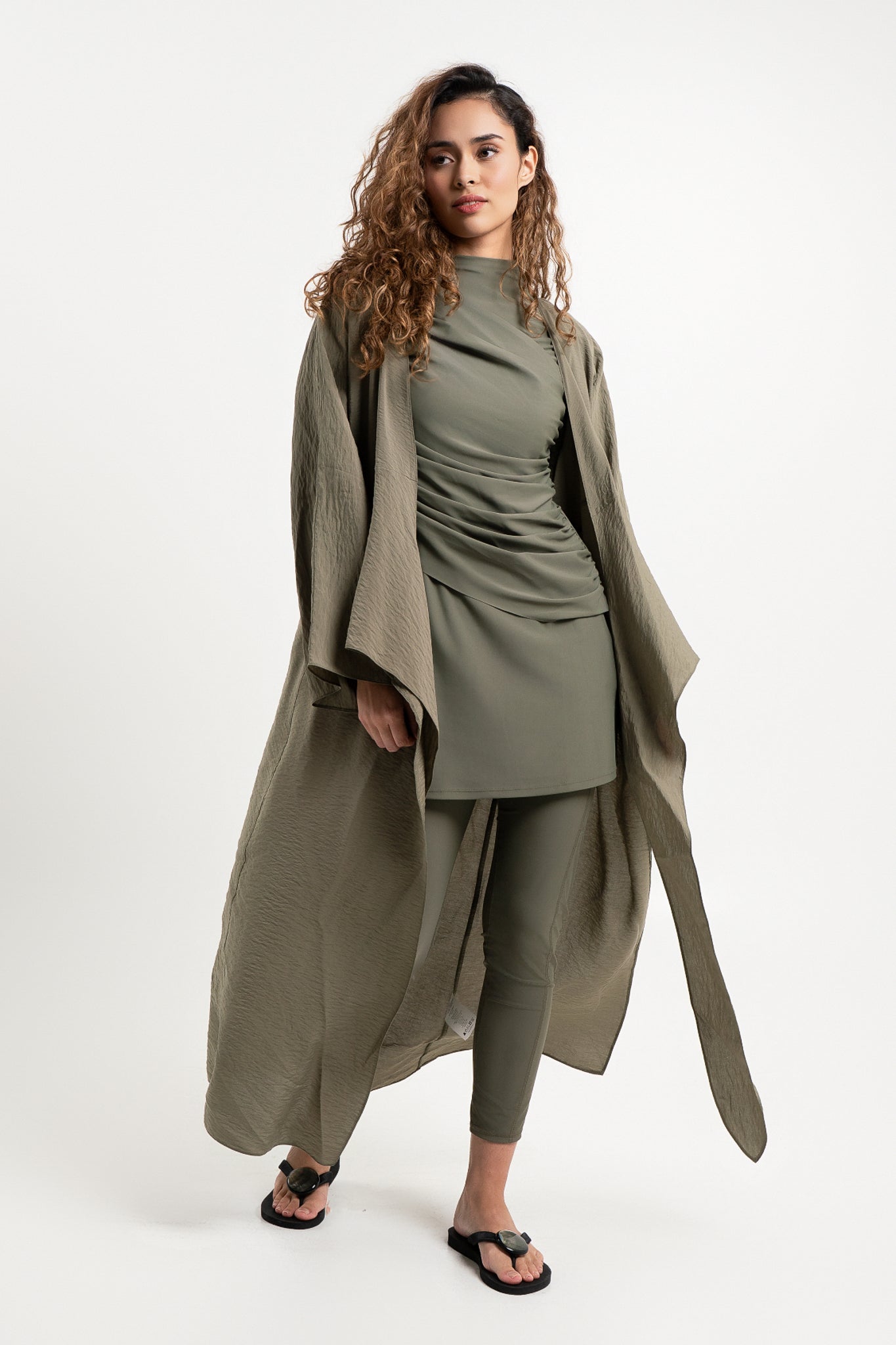 Lanuuk Resortwear Modest Kaftan Kimono Wrap Cover Up Wrap Beachwear Sustainable Ecovero Olive Modest Swimwear
