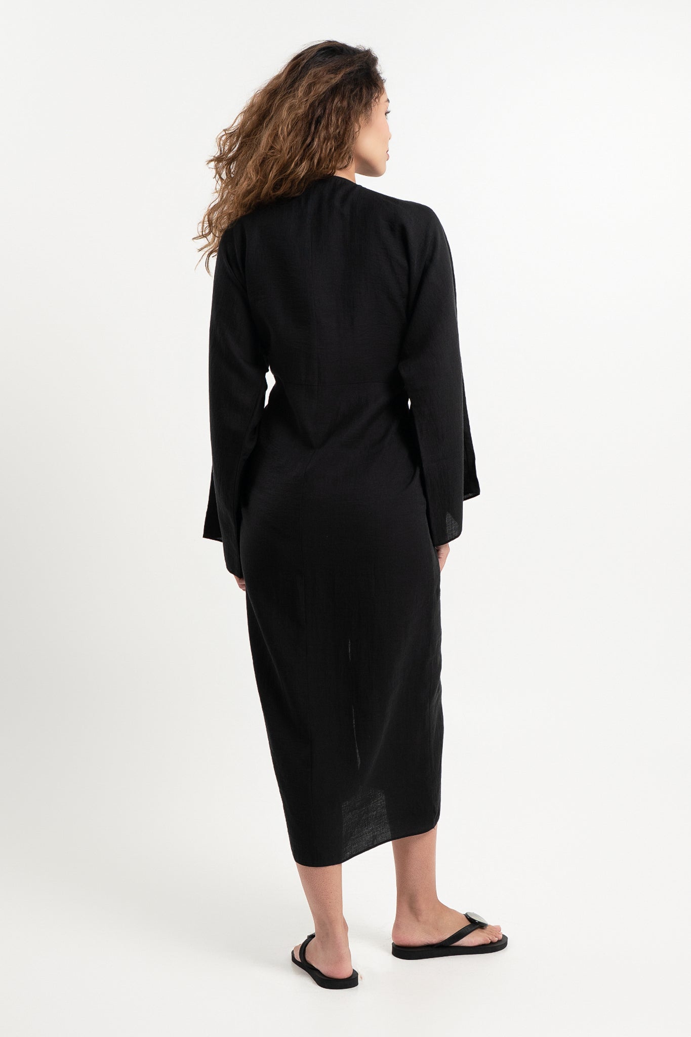 Lanuuk Resortwear Modest Knot Kaftan Kimono Wrap Cover Up Beach Coord Sustainable Lyocell Black