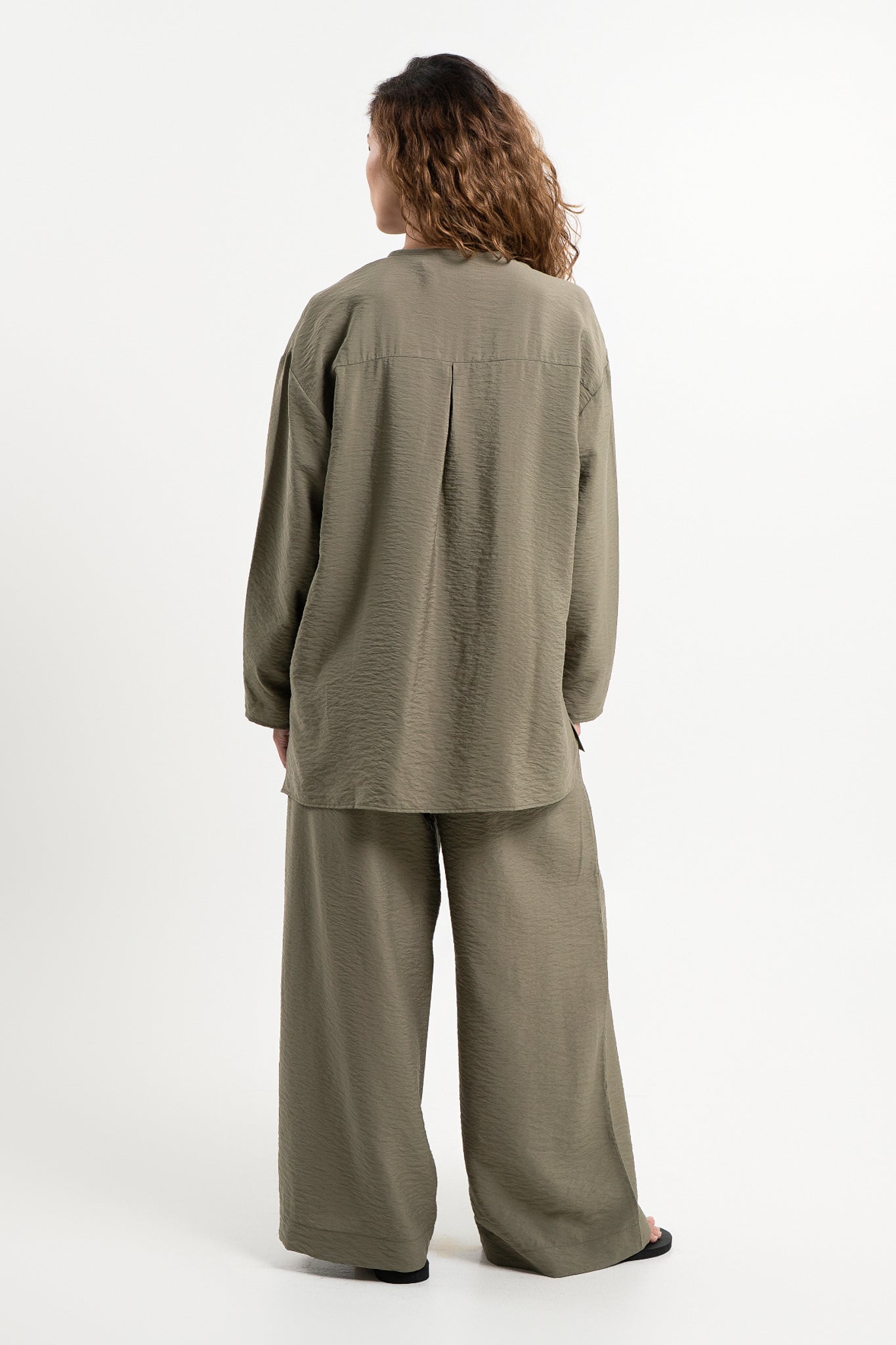 Lanuuk Resortwear Modest Relaxed Fit Flowy Shirt Blouse Cover Up Resortwear Coord Set Sustainable Ecovero Olive
