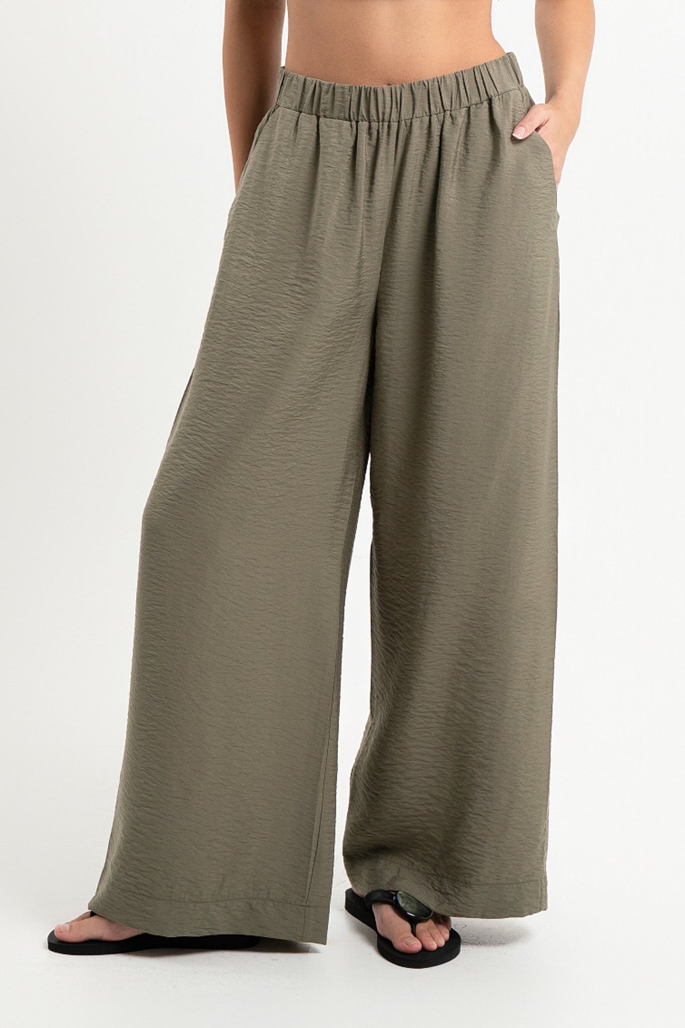 Lanuuk Resortwear Wide Leg Modest Relaxed Fit Flowy Resortwear Trousers Resort Co ord Beach Pants Ecovero Olive