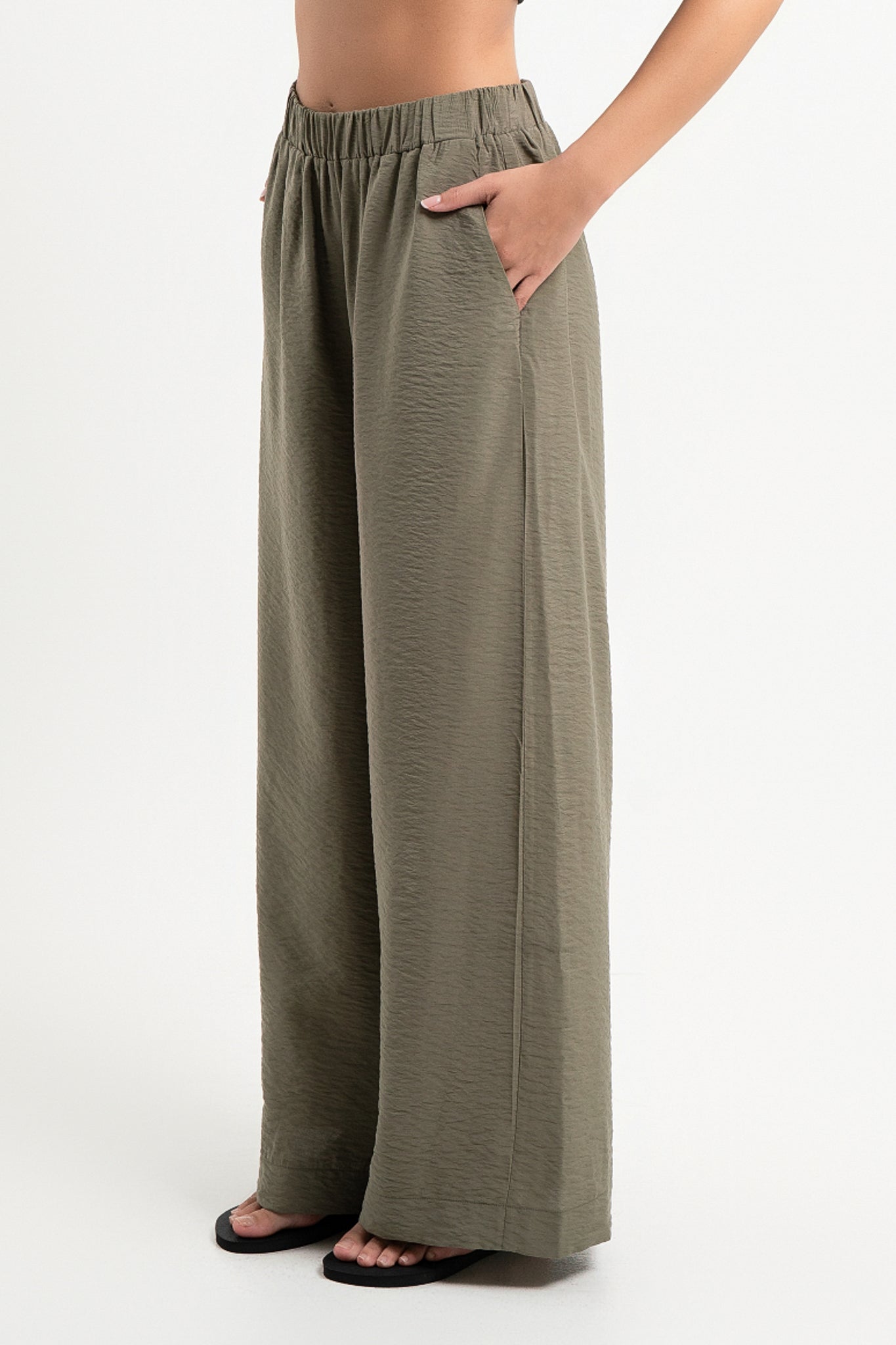 Lanuuk Resortwear Wide Leg Modest Relaxed Fit Flowy Resortwear Trousers Resort Co ord Beach Pants Ecovero Olive