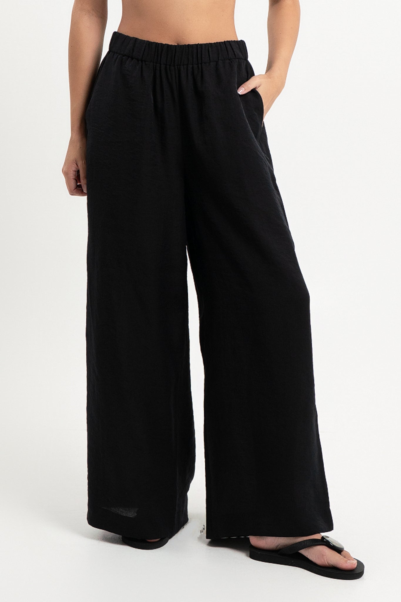 Lanuuk Resortwear Wide Leg Modest Relaxed Fit Flowy Resortwear Trousers Resort Co ord Beach Pants Ecovero Black