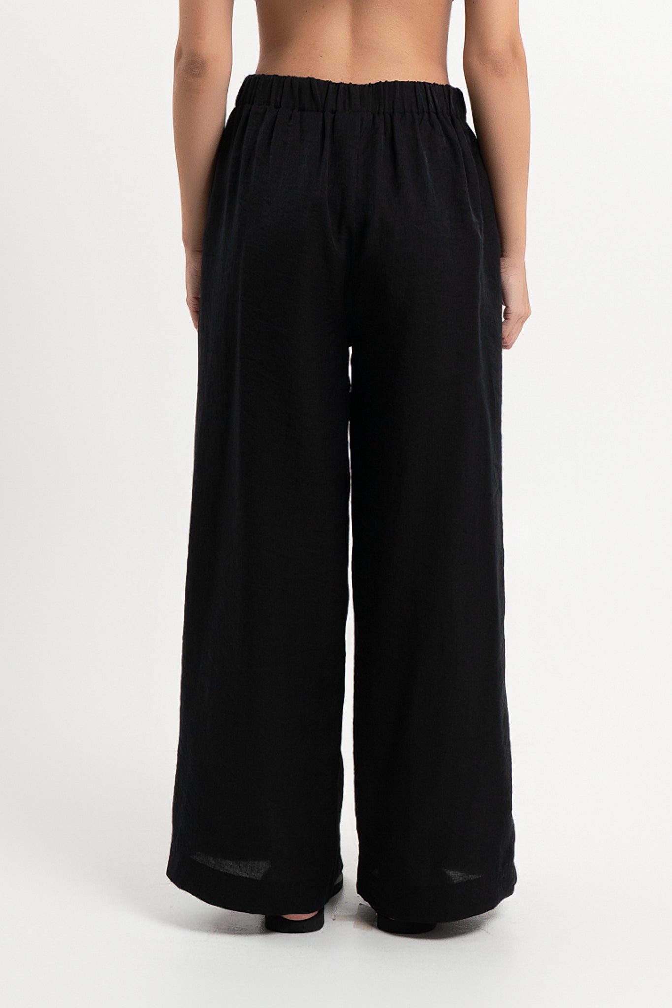 Lanuuk Resortwear Wide Leg Modest Relaxed Fit Flowy Resortwear Trousers Resort Co ord Beach Pants Ecovero Black