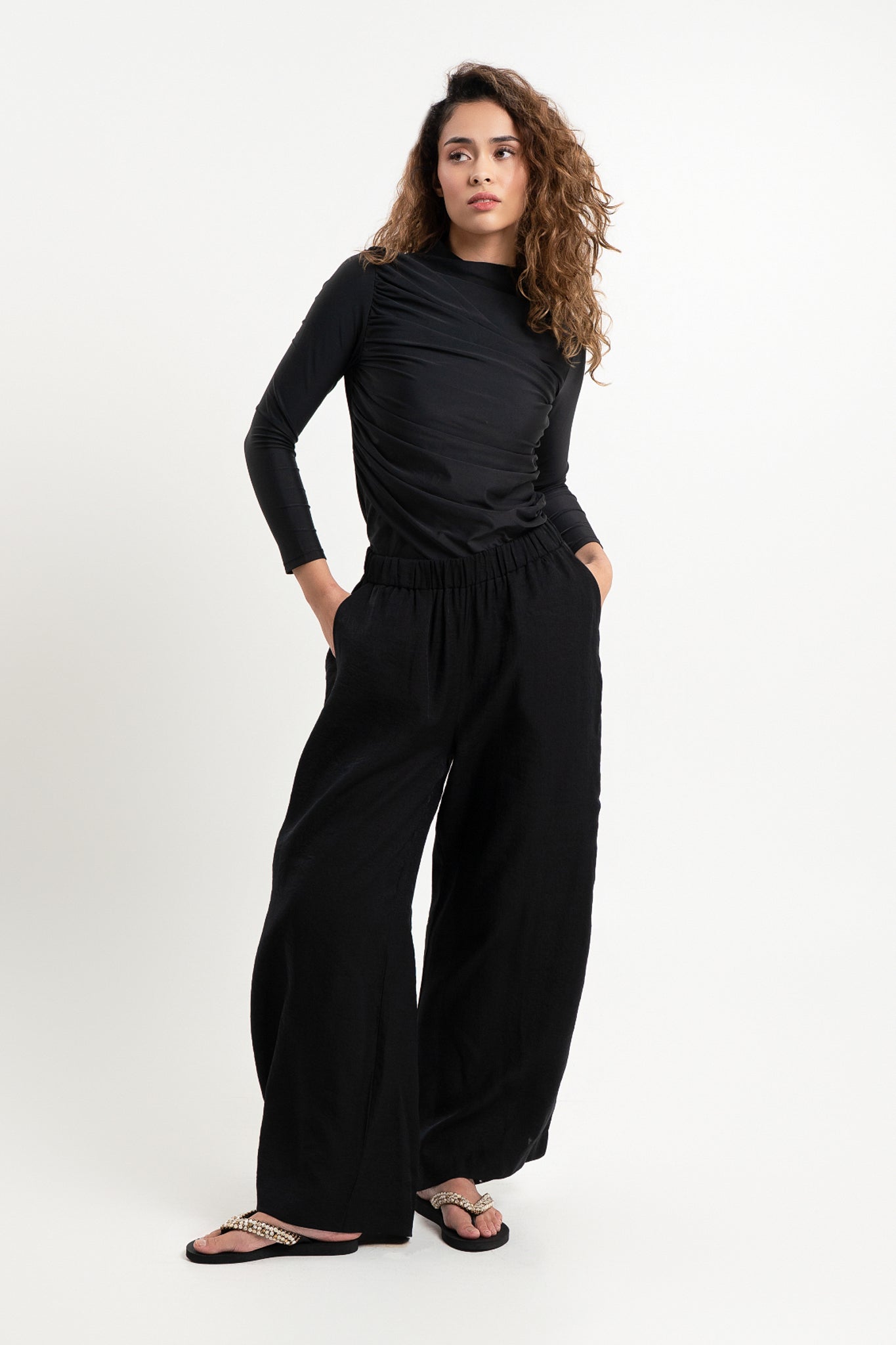 Lanuuk Resortwear Wide Leg Modest Relaxed Fit Flowy Resortwear Trousers Resort Co ord Beach Pants Ecovero Black