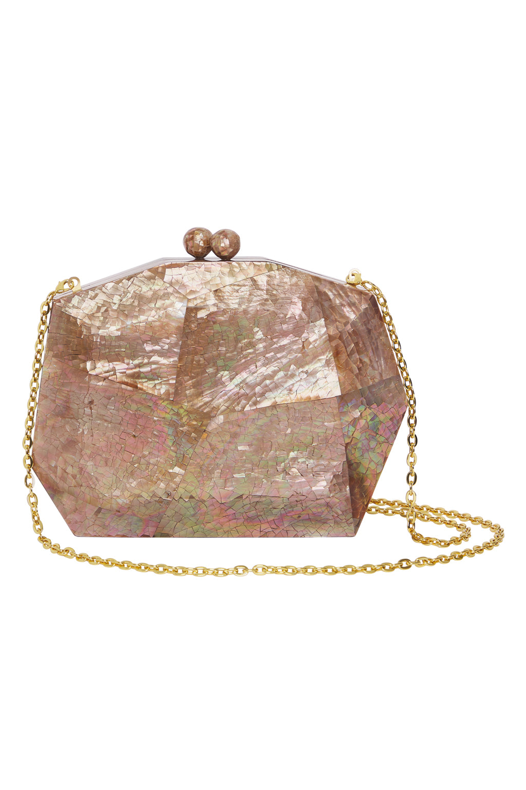 Lanuuk Resortwear Handbag Clutch Mother of Pearl Occasion Wedding Resort Beach Shoulder Bag Brown Earth