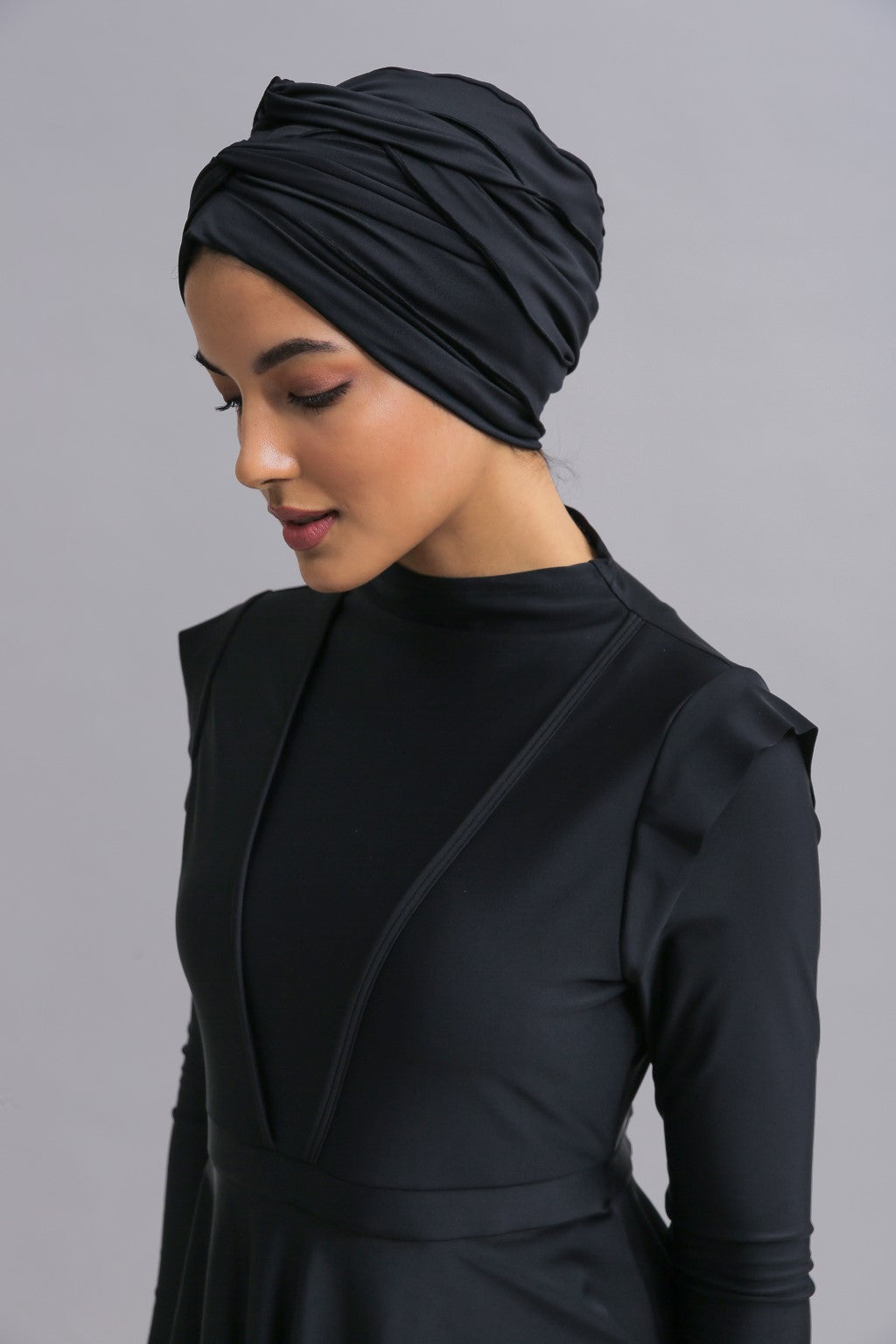 Self-tie Swim Turban - Black Lanuuk Modest Swimwear Hijab
