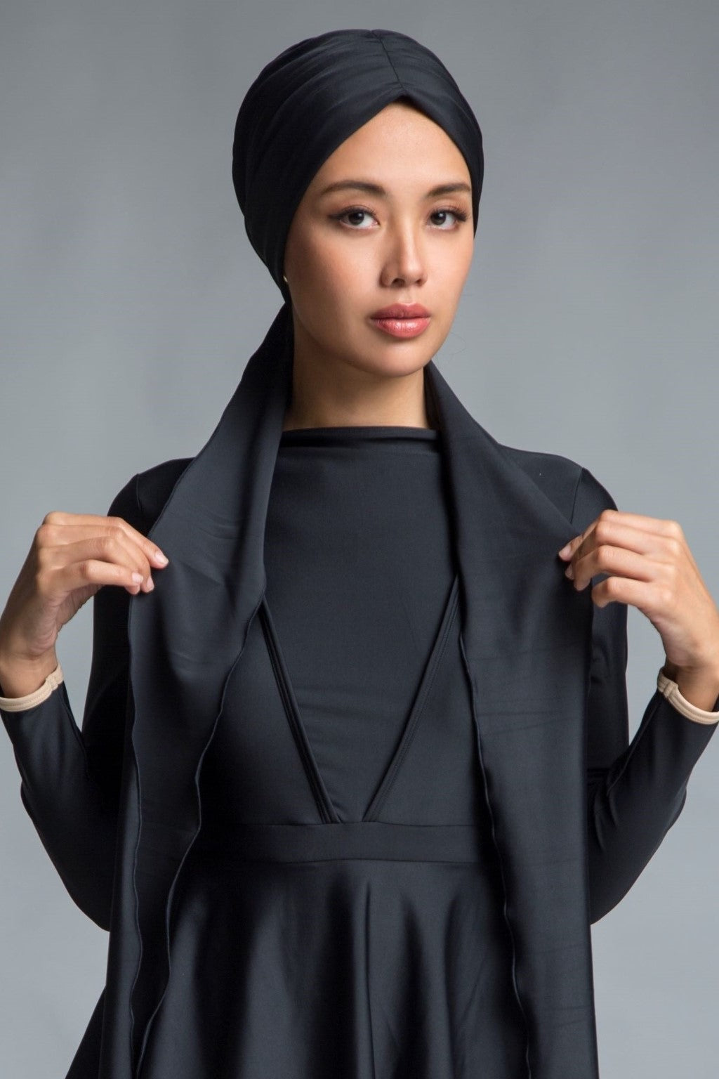 Self-tie Swim Turban - Black Lanuuk Modest Swimwear Hijab