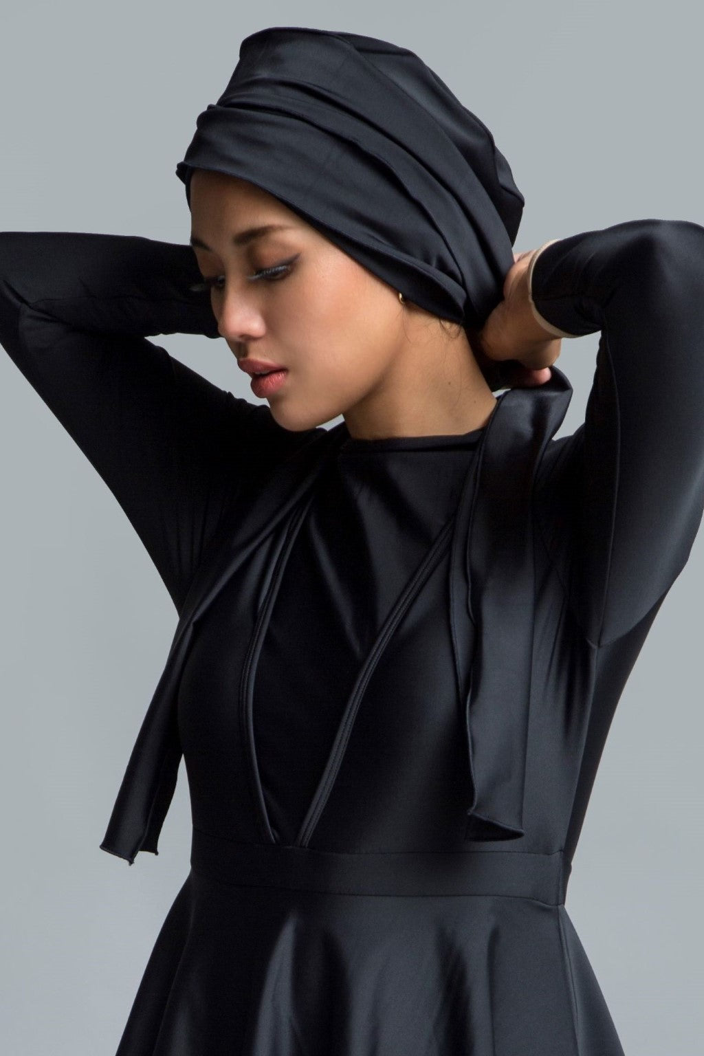 Self-tie Swim Turban - Black Lanuuk Modest Swimwear Hijab